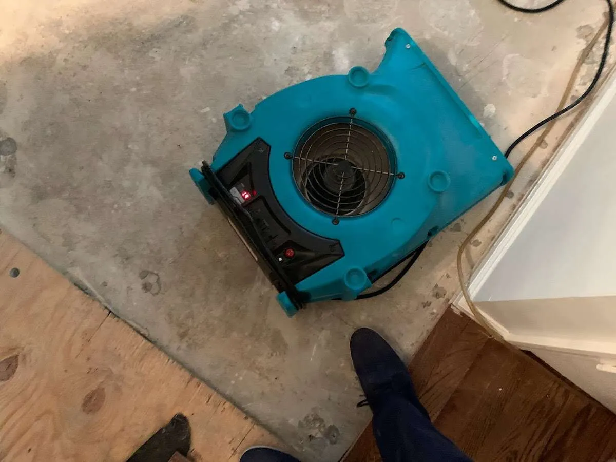 Air mover drying subfloor during Leak Detection & Repair in Moapa Valley